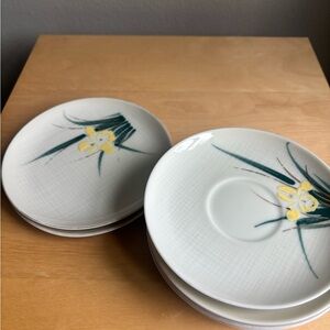 White Ceramic Saucer with Yellow Floral Accent
